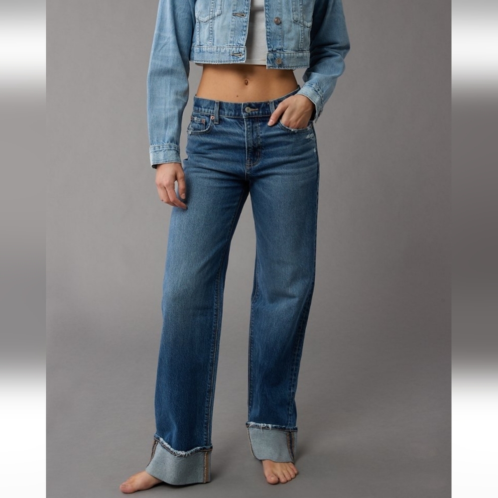 New American Eagle Striged Stovepipe High Waisted Jeans